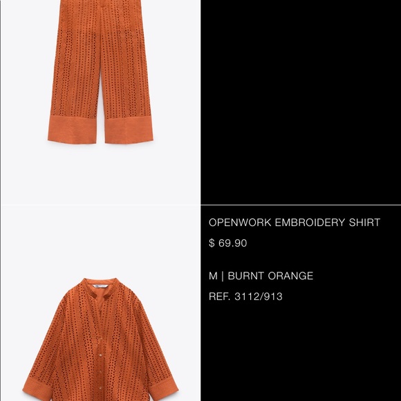 Burnt orange eyelet open work Zara two piece set - Picture 2 of 7